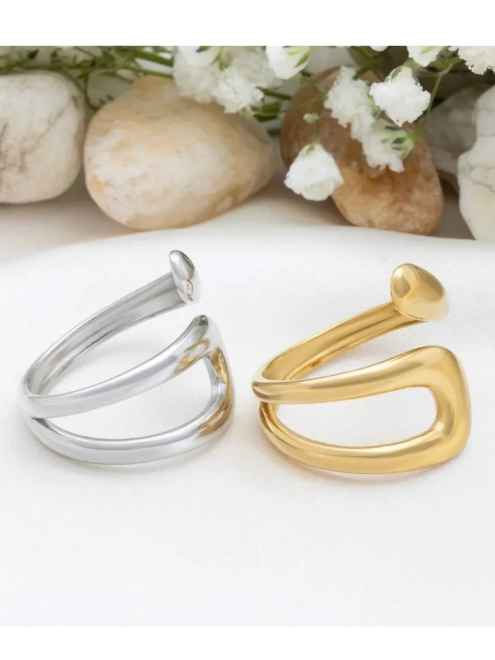 18K Gold PVD Stainless Steel Twisted Spiral Cuff Ring/you get both!